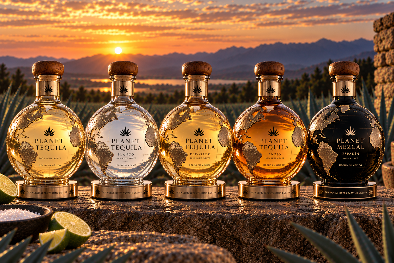 The Planet Tequila range of globe decanters