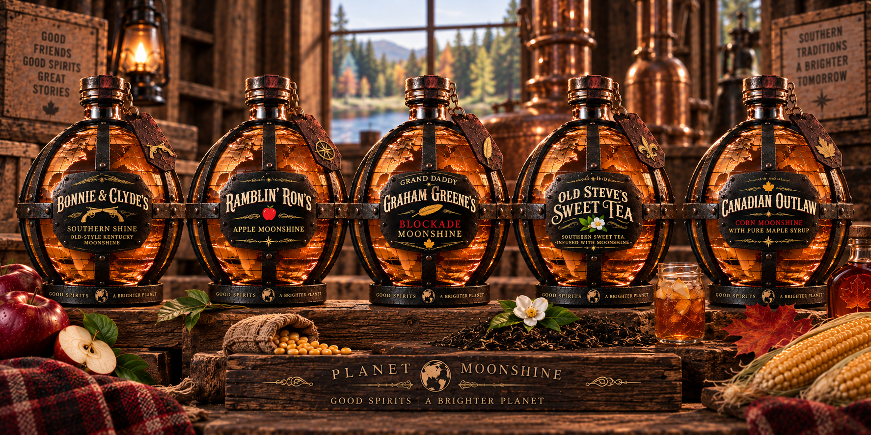 The Planet Moonshine range of globe bottles